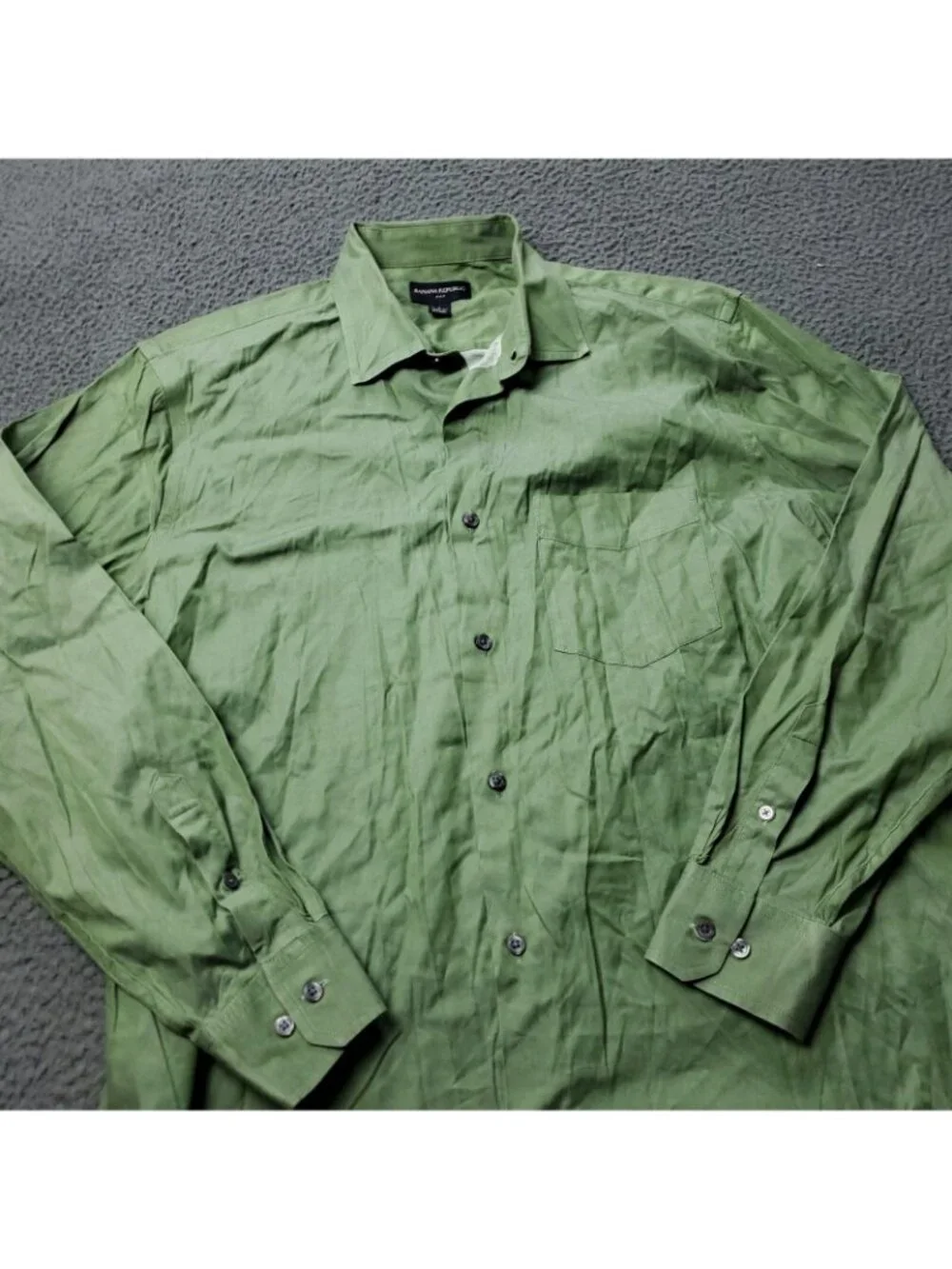 Banana Republic Dress Shirt Mens L Large Button Long Sleeve Green Pocket Preppy